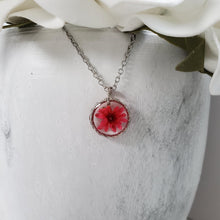 Load image into Gallery viewer, Handmade real tiny flower dangle necklace. Red or custom color - Tiny Flower Necklace - Flower Necklace - Necklaces
