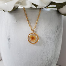 Load image into Gallery viewer, Handmade real tiny pressed flowers preserved in resin. orange or custom color. - Mini Floral Necklace - Flower Necklace - Necklaces