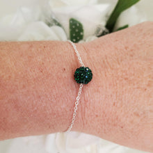 Load image into Gallery viewer, Handmade floating crystal bracelet accompanied by a pair of multi-strand drop earrings, emerald or custom color - Bridal Sets - Bracelet Sets - Earring Sets