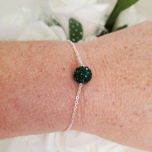 Handmade floating crystal bracelet accompanied by a pair of multi-strand drop earrings, emerald or custom color - Bridal Sets - Bracelet Sets - Earring Sets