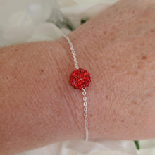 Load image into Gallery viewer, Handmade floating crystal bracelet accompanied by a pair of multi-strand drop earrings, light siam (red) or custom color - Bridal Sets - Bracelet Sets - Earring Sets