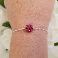 Load image into Gallery viewer, Handmade floating crystal bracelet accompanied by a pair of multi-strand drop earrings, raspberry or custom color - Bridal Sets - Bracelet Sets - Earring Sets