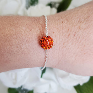 Handmade floating crystal bracelet accompanied by a pair of multi-strand drop earrings, hyacinth (orange) or custom color - Bridal Sets - Bracelet Sets - Earring Sets