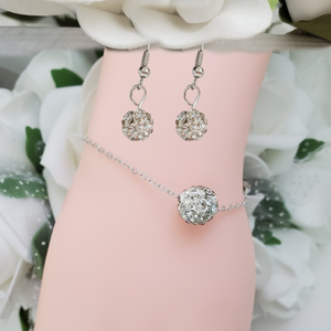Handmade floating pave crystal rhinestone bracelet accompanied by a pair of dangle earrings, silver clear or custom color - Bracelet Sets - Bridesmaid Proposal - Wedding Sets