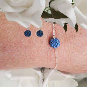 Handmade floating pave crystal rhinestone bracelet accompanied by a pair of dangle earrings, light sapphire (blue) or custom color - Bracelet Sets - Bridesmaid Proposal - Wedding Sets