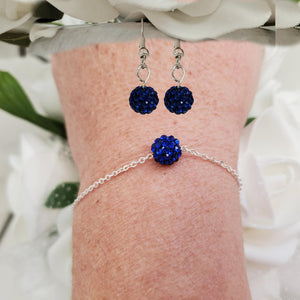 Handmade floating pave crystal rhinestone bracelet accompanied by a pair of dangle earrings, capri blue or custom color - Bracelet Sets - Bridesmaid Proposal - Wedding Sets