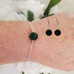 Handmade floating pave crystal rhinestone bracelet accompanied by a pair of dangle earrings, emerald or custom color - Bracelet Sets - Bridesmaid Proposal - Wedding Sets