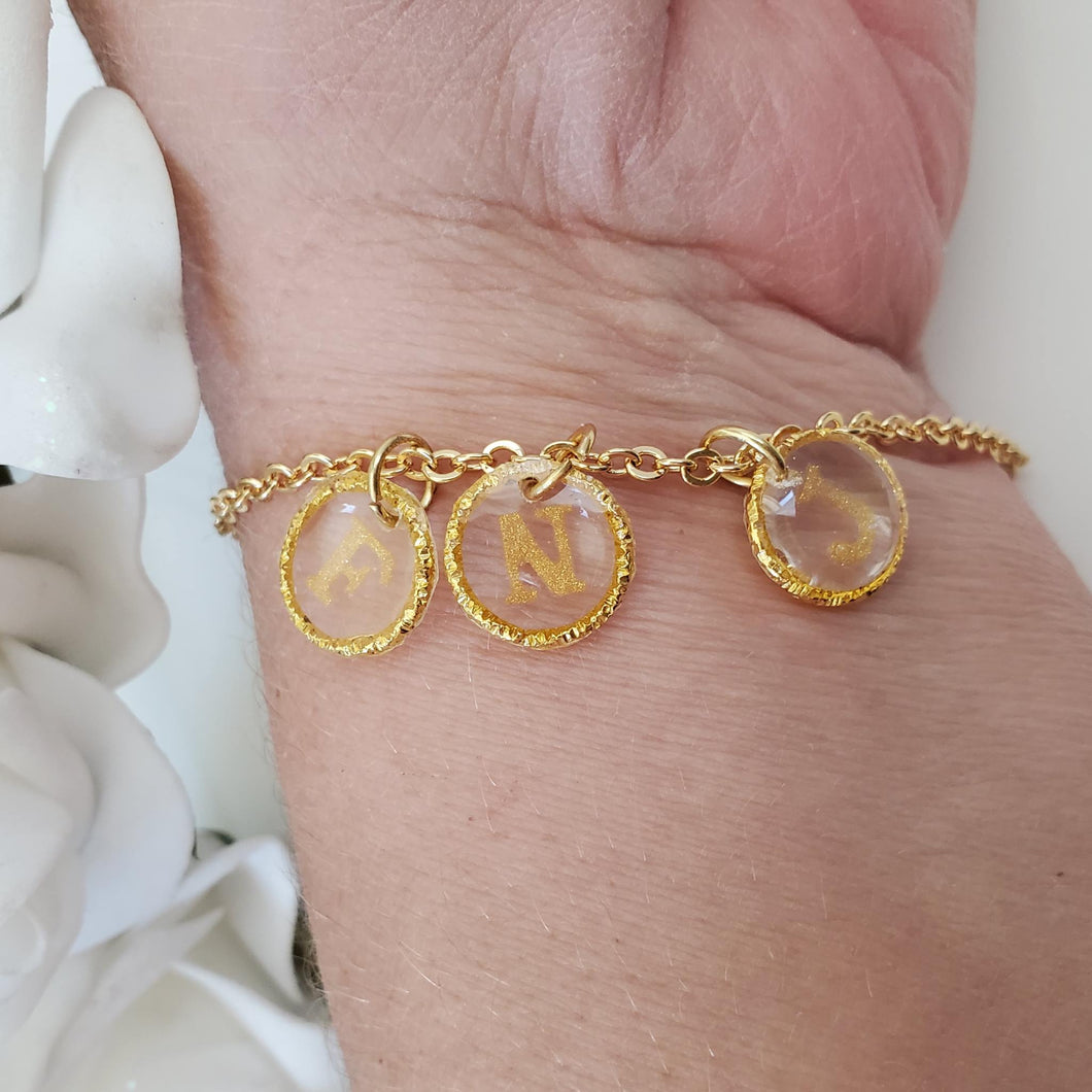 Handmade transparent gold glitter initial or name gold bracelet. - Bracelets - Name Bracelet - Initial Bracelet