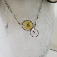 Load image into Gallery viewer, Handmade real flower monogram necklace make with tiny flowers preserved in resin. - stainless steel or gold - Floral Necklace - Monogram Necklace - Necklaces
