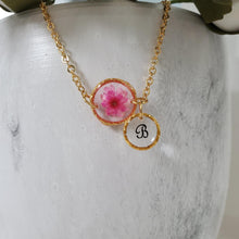 Load image into Gallery viewer, Handmade real flower monogram necklace make with tiny flowers preserved in resin. - stainless steel or gold - Floral Necklace - Monogram Necklace - Necklaces