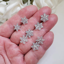 Load image into Gallery viewer, Set of 4 handmade minimalist snowflake glitter stud earrings, silver or custom color - Snowflake Earrings, Stud Earrings, Earrings