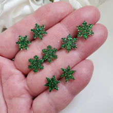 Load image into Gallery viewer, Set of 4 handmade minimalist snowflake glitter stud earrings, green or custom color - Snowflake Earrings, Stud Earrings, Earrings