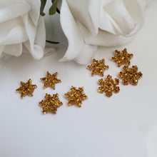 Load image into Gallery viewer, Set of 4 handmade minimalist snowflake glitter stud earrings, gold or custom color - Snowflake Earrings, Stud Earrings, Earrings
