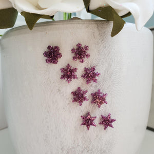 Set of 4 handmade minimalist snowflake glitter stud earrings, purple or custom color - Snowflake Earrings, Stud Earrings, Earrings