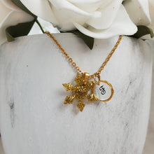 Load image into Gallery viewer, Handmade monogram snowflake glitter necklace made with blue glitter preserved in resin. gold or custom color - Monogram Snowflake Necklace-Winter Jewelry-Necklaces