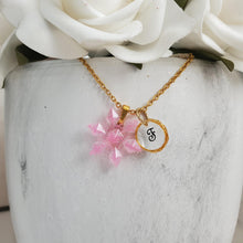 Load image into Gallery viewer, Handmade monogram snowflake glitter necklace made with blue glitter preserved in resin. pink or custom color - Monogram Snowflake Necklace-Winter Jewelry-Necklaces