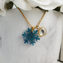 Load image into Gallery viewer, Handmade monogram glitter snowflake necklace. - blue or custom color - Initial Snowflake Necklace-Winter Jewelry-Necklaces