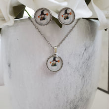 Load image into Gallery viewer, Handmade snowman drop necklace and stud earring jewelry set - gold or silver - Winter Jewelry - Snowman Necklace Set - Jewelry Sets