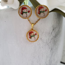 Load image into Gallery viewer, Handmade snowman drop necklace and stud earring jewelry set - gold or silver - Winter Jewelry - Snowman Jewelry Set - Jewelry Sets
