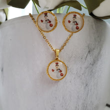 Load image into Gallery viewer, Handmade snowman drop necklace and stud earring jewelry set - stainless steel or gold - Jewelry Set - Winter Jewelry - Snowman Jewelry Set