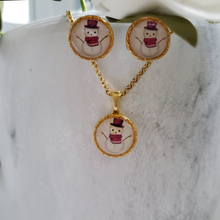 Load image into Gallery viewer, Handmade snowman drop necklace stud earring jewelry set - stainless steel or gold - Winter Jewelry - Jewelry Set - Snowman Jewelry Set
