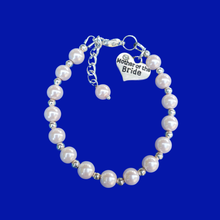 Load image into Gallery viewer, mother of the bride silver accented pearl charm bracelet, custom color - Mother of the Bride Bracelet - Bridal Jewelry