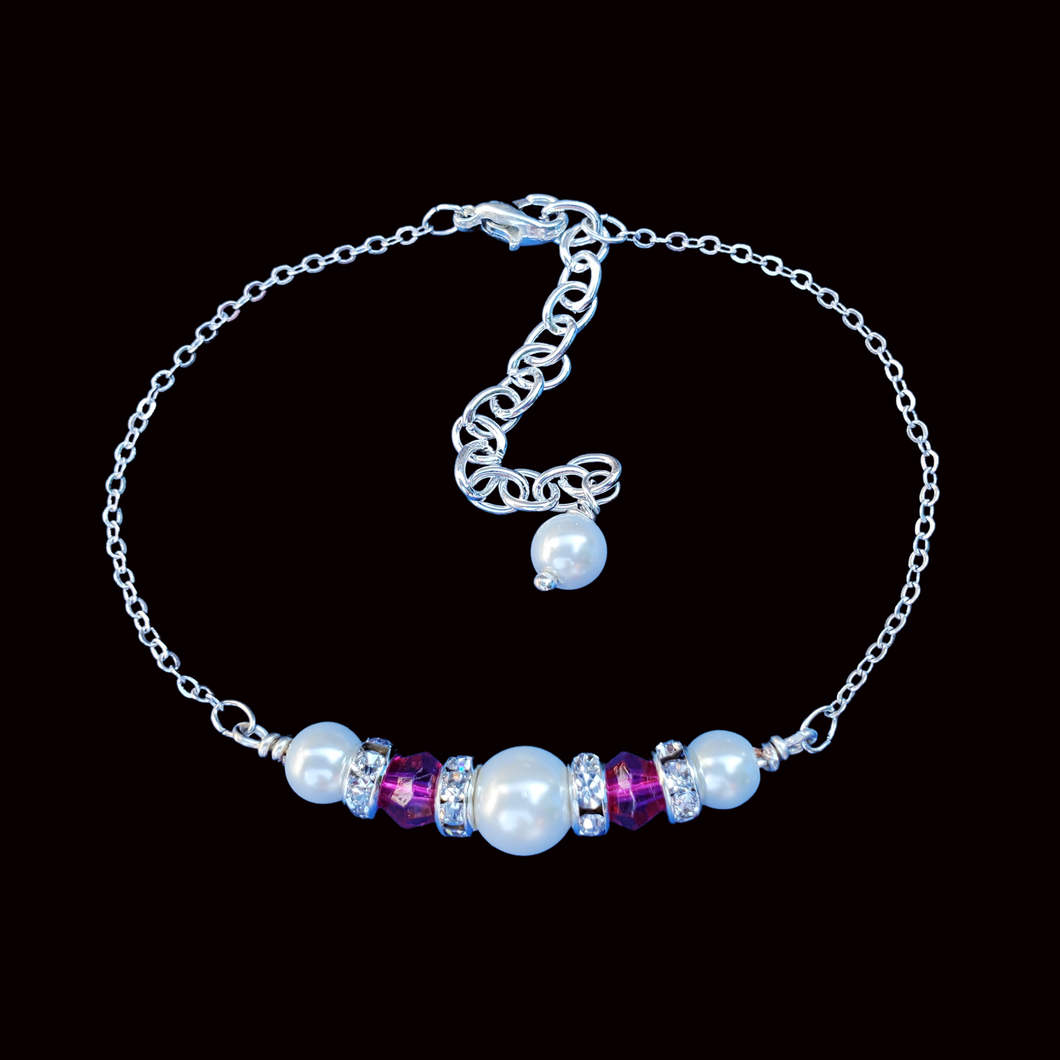 Bracelets - Pearl Bracelet - Bridal Gifts - handmade pearl and crystal bar bracelet, white and rose pink or custom color
