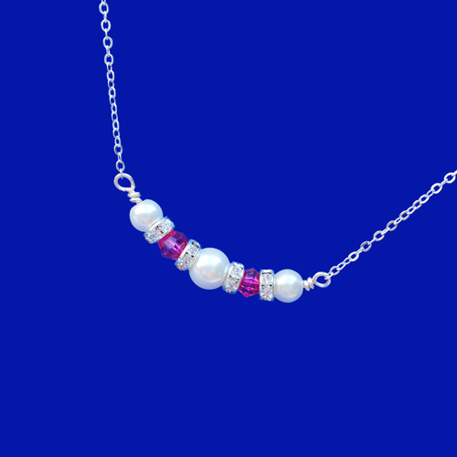 handmade pearl and crystal bar necklace, white and pink or custom color - Pearl Bar Necklace - Bar Necklace - Necklaces
