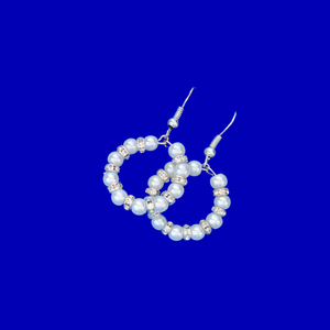 handmade pearl and crystal hoop earrings, white or custom color - Drop Earrings - Dangle Earrings - Earrings
