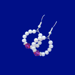 Pearl Earrings - Drop Earrings - Earrings, handmade pearl and swarovski crystal hoop drop earrings, white and pink or custom color