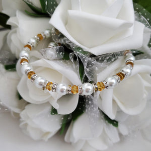 Handmade pearl and crystal bracelet - amber or custom color - Pearl Bracelet - Bridal Gifts - Bracelets