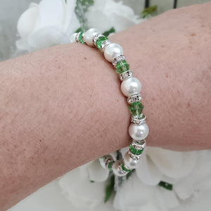 Handmade pearl and crystal bracelet - grass green or custom color - Pearl Bracelet - Bridal Gifts - Bracelets