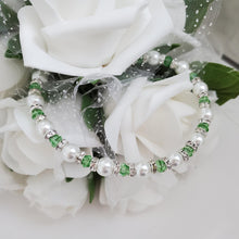 Load image into Gallery viewer, Handmade pearl and crystal bracelet - grass green or custom color - Pearl Bracelet - Bridal Gifts - Bracelets