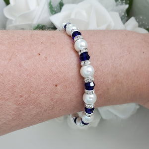 Handmade pearl and crystal bracelet - deep blue or custom color - Pearl Bracelet - Bridal Gifts - Bracelets