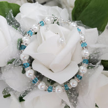 Load image into Gallery viewer, Handmade pearl and crystal bracelet - lake blue or custom color - Pearl Bracelet - Bridal Gifts - Bracelets