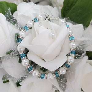 Handmade pearl and crystal bracelet - lake blue or custom color - Pearl Bracelet - Bridal Gifts - Bracelets