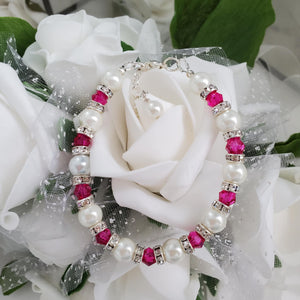 Handmade pearl and crystal bracelet - white and rose pink or custom color - Pearl Bracelet - Bridal Gifts - Bracelets