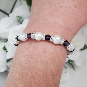 Handmade pearl and crystal bracelet - purple or custom color - Pearl Bracelet - Bridal Gifts - Bracelets