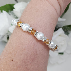 Handmade pearl and crystal bracelet - amber or custom color - Pearl Bracelet - Bridal Gifts - Bracelets