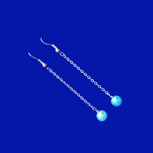 Drop Earrings - Pearl Earrings - Earrings, handmade pair pearl drop earrings, aquamarine blue or custom color