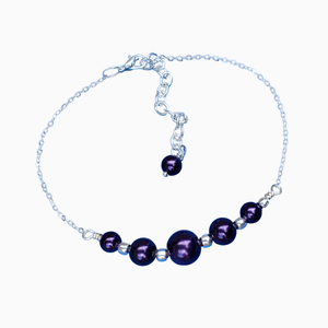 Pearl Bracelet - Handmade Bracelet - Bracelets, silver accented pearl bar bracelet, dark purple or custom color