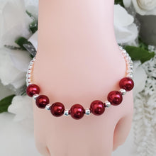 Load image into Gallery viewer, Handmade silver accented pearl bracelet - bordeaux red or custom color - Pearl Bracelet - Bracelets - Silver Accented Bracelet