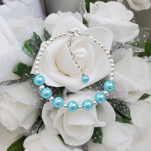 Load image into Gallery viewer, Handmade silver accented pearl bracelet - aquamarine blue or custom color - Pearl Bracelet - Bracelets - Silver Accented Bracelet