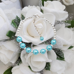 Handmade silver accented pearl bracelet - aquamarine blue or custom color - Pearl Bracelet - Bracelets - Silver Accented Bracelet