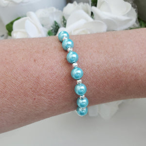 Handmade silver accented pearl bracelet - aquamarine blue or custom color - Pearl Bracelet - Bracelets - Silver Accented Bracelet