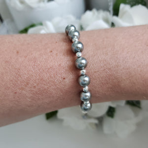 Handmade silver accented pearl bracelet - dark grey or custom color - Pearl Bracelet - Bracelets - Silver Accented Bracelet