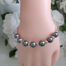 Load image into Gallery viewer, Handmade silver accented pearl bracelet - dark grey or custom color - Pearl Bracelet - Bracelets - Silver Accented Bracelet