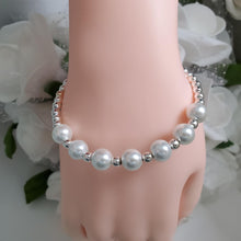 Load image into Gallery viewer, Handmade silver accented pearl bracelet - white or custom color - Pearl Bracelet - Bracelets - Silver Accented Bracelet