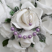 Load image into Gallery viewer, Handmade silver accented pearl bracelet - lavender purple or custom color - Pearl Bracelet - Bracelets - Silver Accented Bracelet