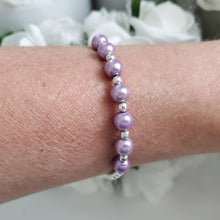 Load image into Gallery viewer, Handmade silver accented pearl bracelet - lavender purple or custom color - Pearl Bracelet - Bracelets - Silver Accented Bracelet